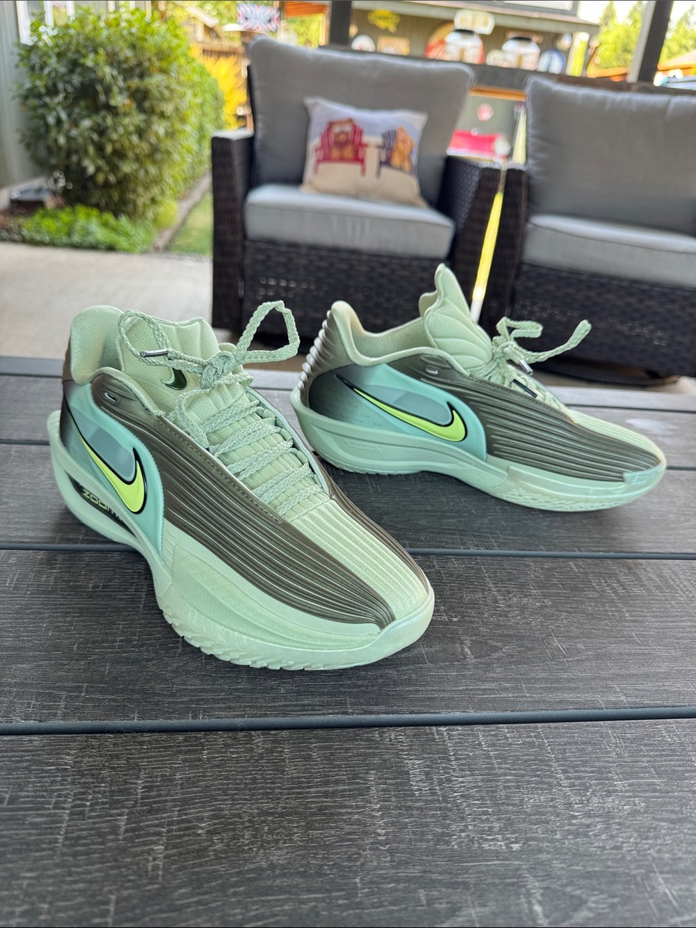 Nike Mint Green & Olive Low-Top Sneakers with Neon Swoosh